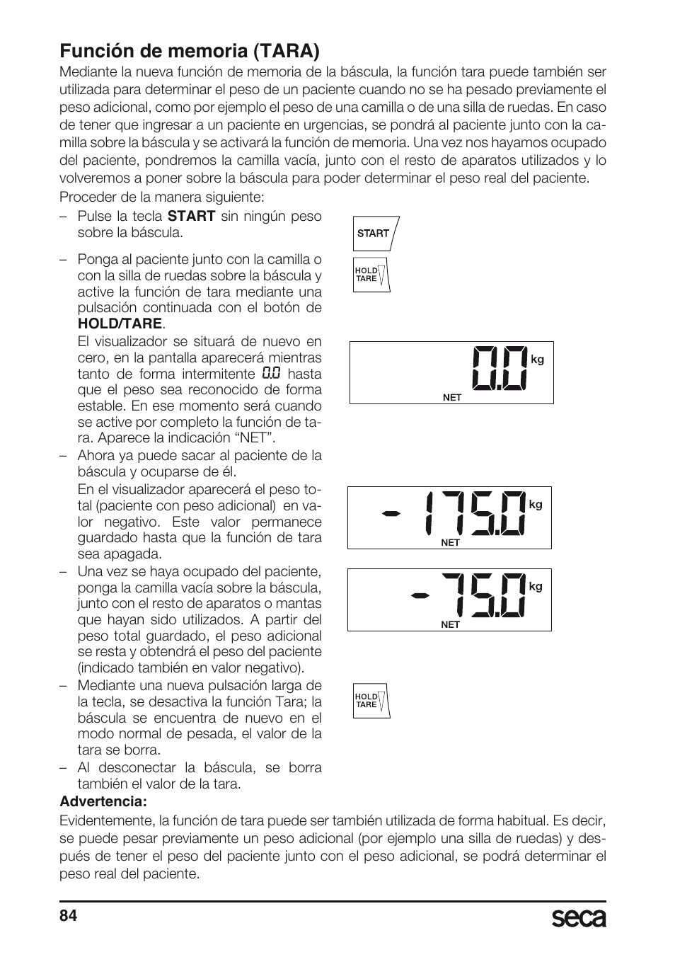 Función de memoria (tara) | Seca 657 User Manual | Page 84 / 240