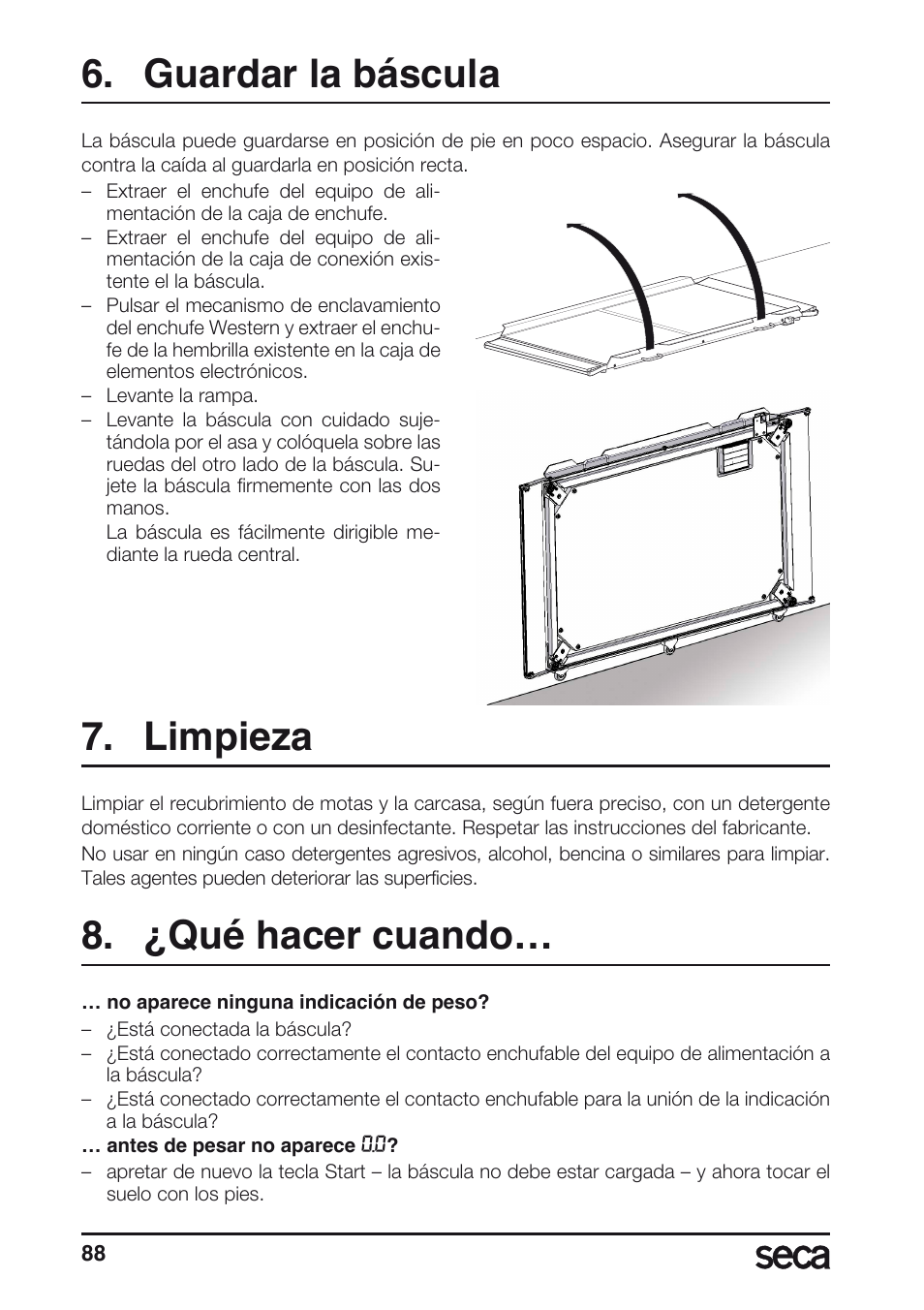Guardar la báscula, Limpieza, ¿qué hacer cuando | Seca 657 User Manual | Page 88 / 240