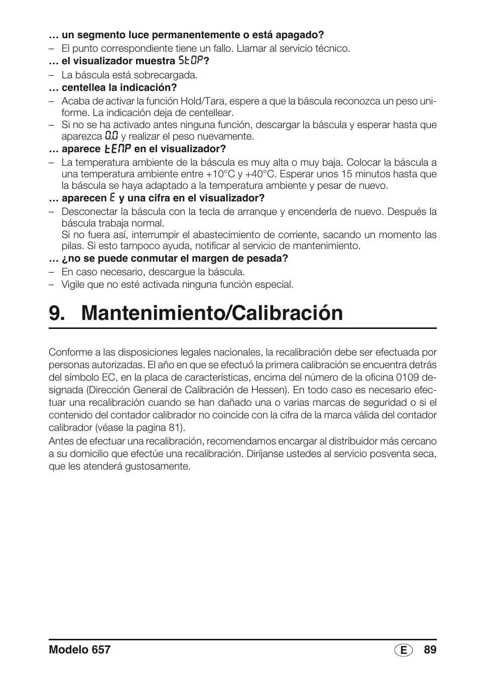 Mantenimiento/calibración | Seca 657 User Manual | Page 89 / 240