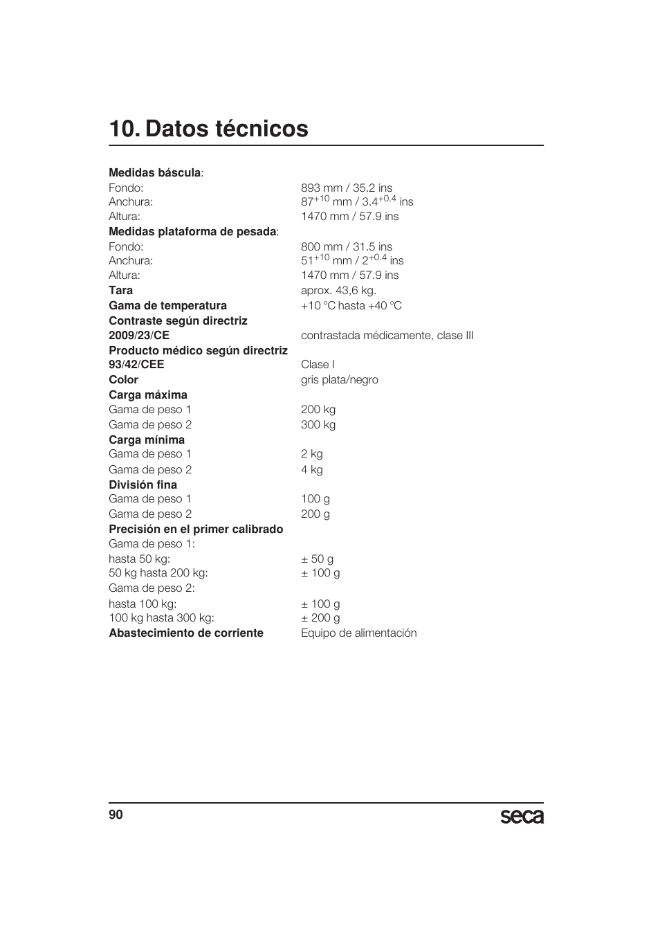 Datos técnicos | Seca 657 User Manual | Page 90 / 240