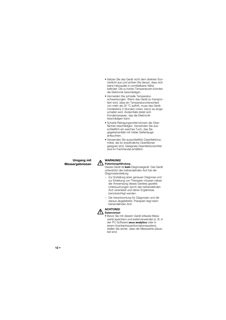 Umgang mit messergebnissen, Umgang mit messergebnissen 12 | Seca 645 User Manual | Page 12 / 417