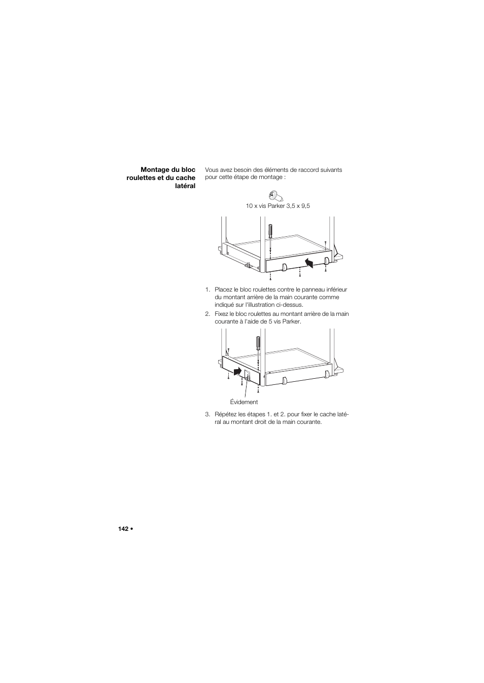 Montage du bloc roulettes et du cache latéral | Seca 645 User Manual | Page 142 / 417