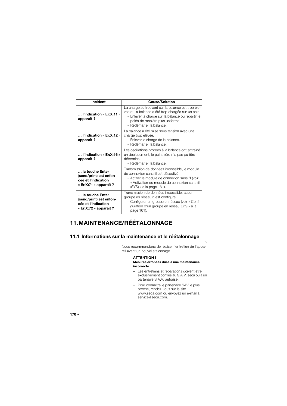 Maintenance/réétalonnage, Maintenance/réétalonnage . 170, 1 informations sur la | Maintenance et le réétalonnage | Seca 645 User Manual | Page 170 / 417