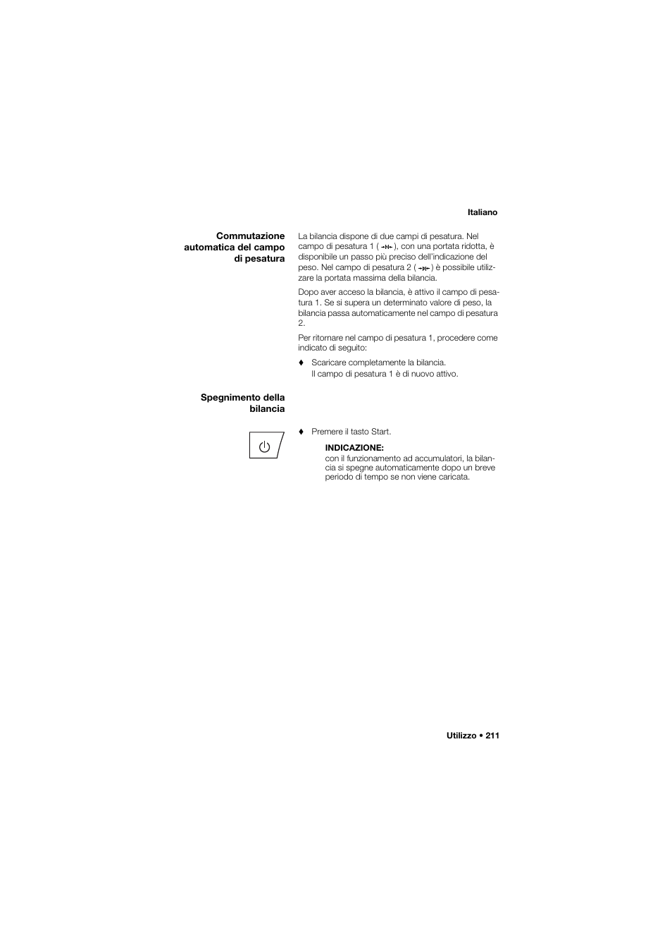 Commutazione automatica del campo di pesatura, Spegnimento della bilancia | Seca 645 User Manual | Page 211 / 417