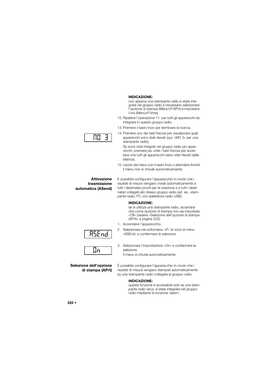 Attivazione trasmissione automatica (asend), Selezione dell’opzione di stampa (aprt) | Seca 645 User Manual | Page 222 / 417