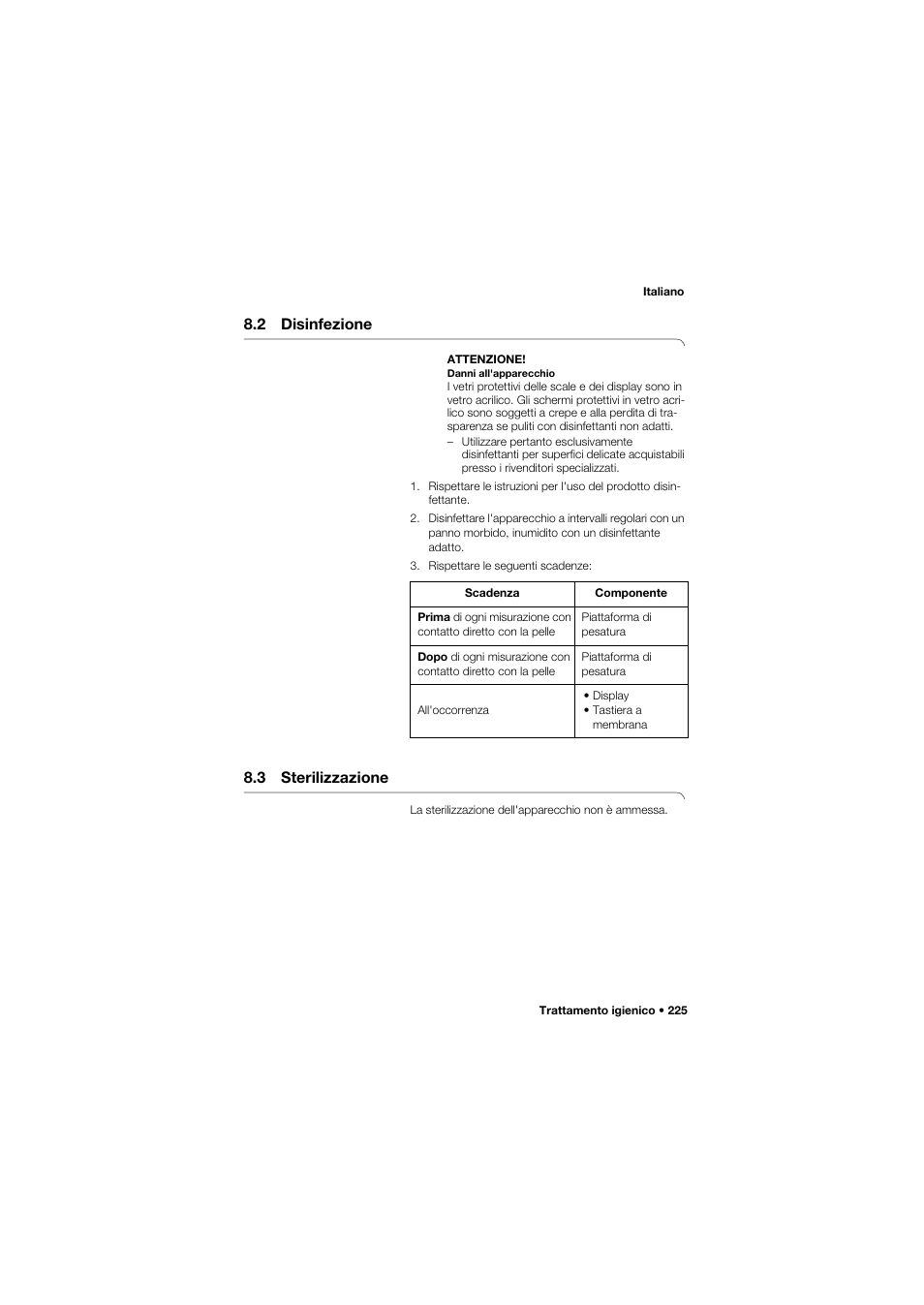 2 disinfezione, 3 sterilizzazione, 2 disinfezione 8.3 sterilizzazione | Seca 645 User Manual | Page 225 / 417