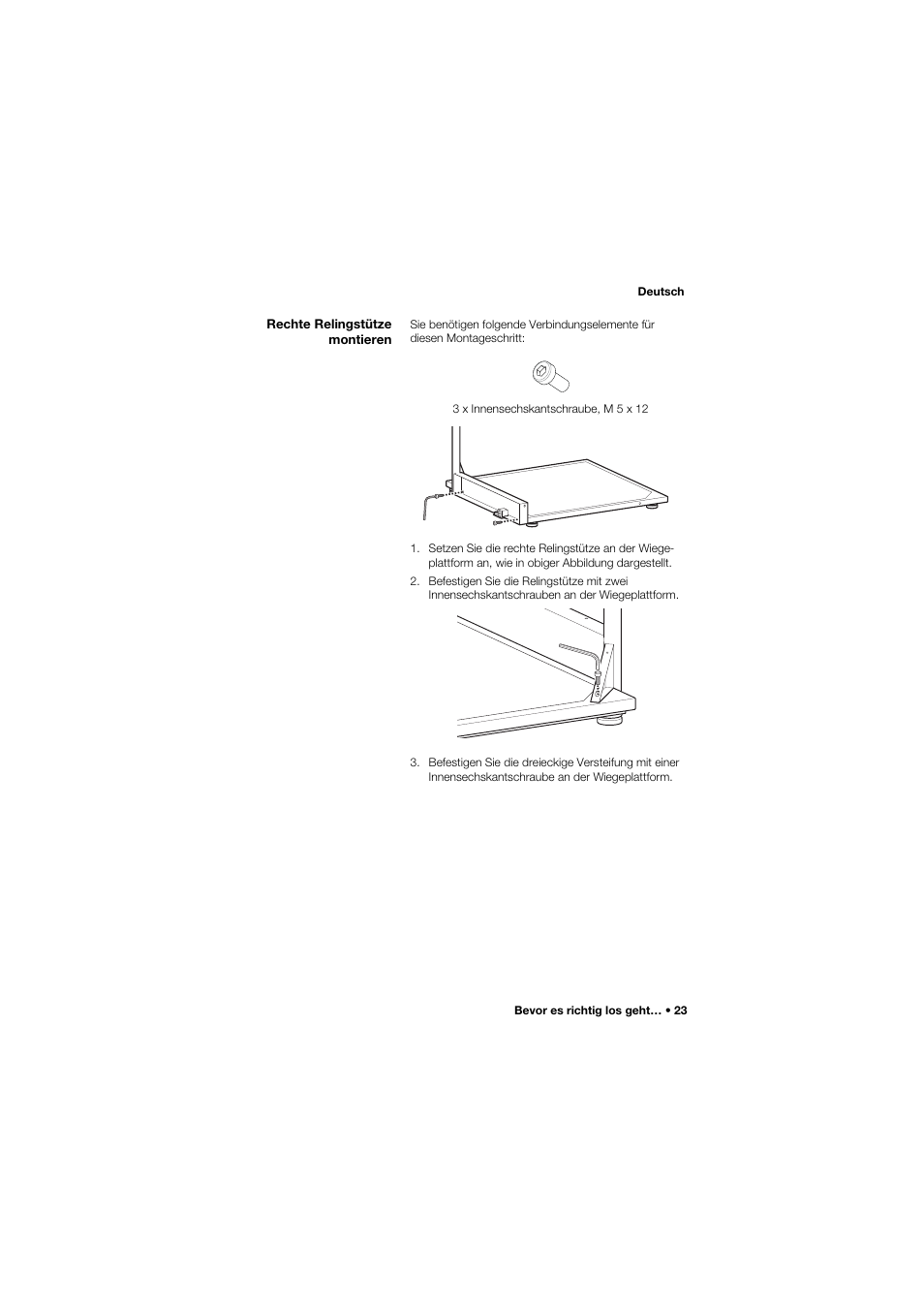 Rechte relingstütze montieren, Rechte relingstütze montieren 23 | Seca 645 User Manual | Page 23 / 417