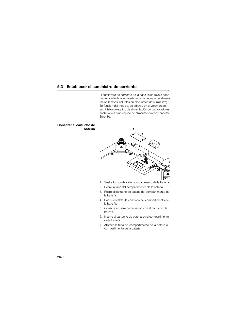 3 establecer el suministro de corriente, Conectar el cartucho de batería, 3 establecer el suministro de | Corriente conectar el cartucho de batería | Seca 645 User Manual | Page 262 / 417