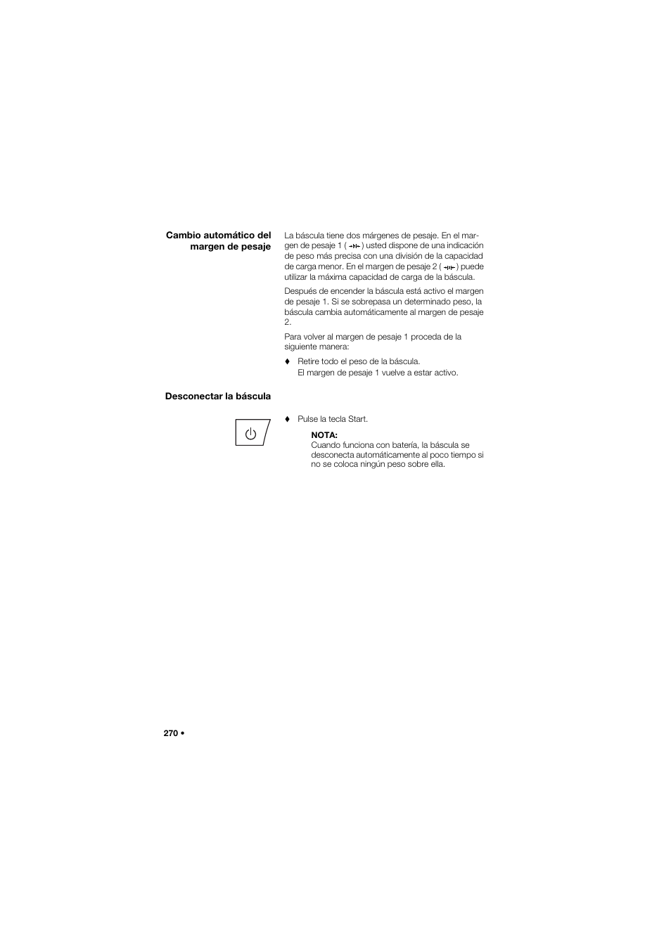 Cambio automático del margen de pesaje, Desconectar la báscula | Seca 645 User Manual | Page 270 / 417