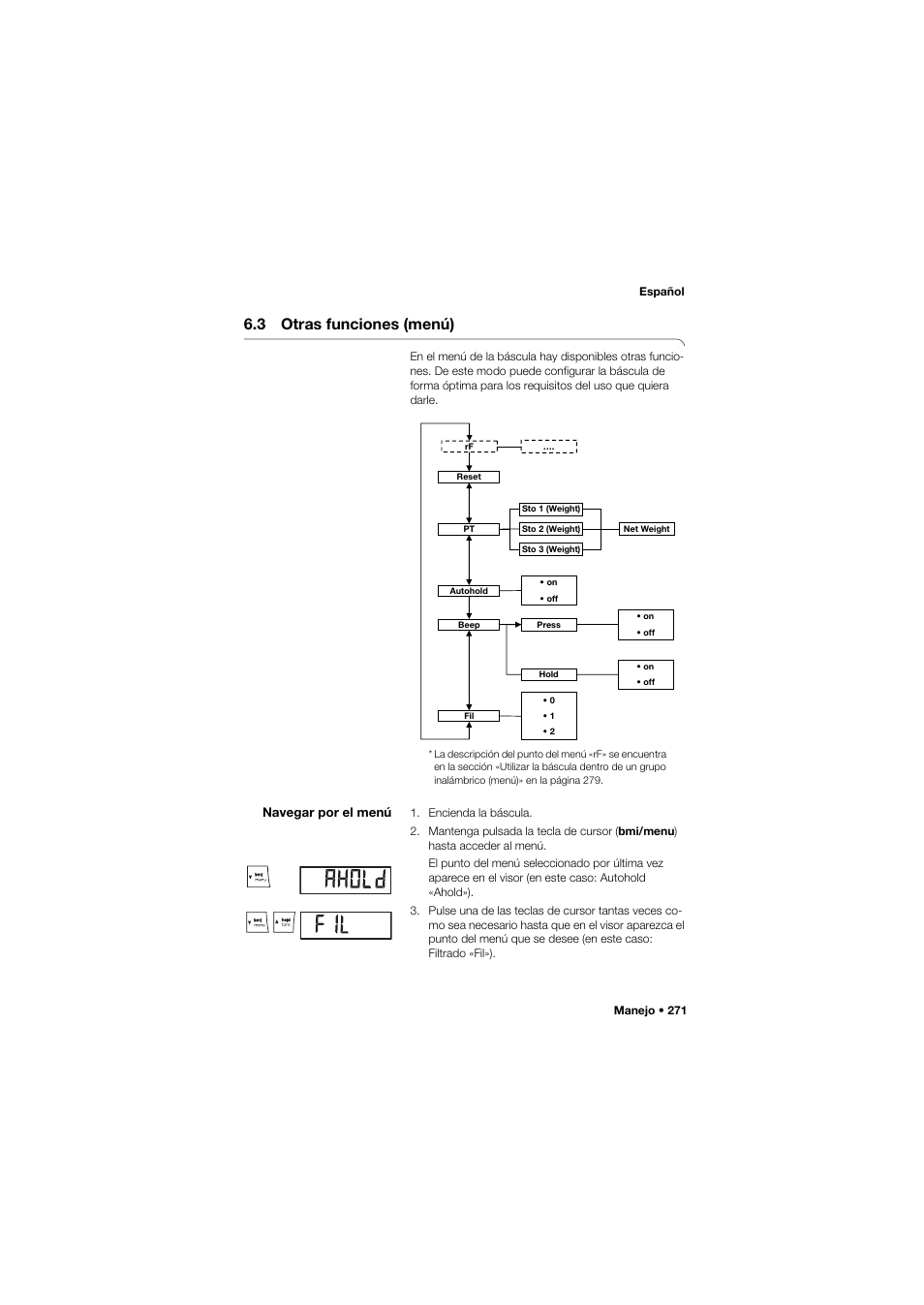 3 otras funciones (menú), Navegar por el menú | Seca 645 User Manual | Page 271 / 417