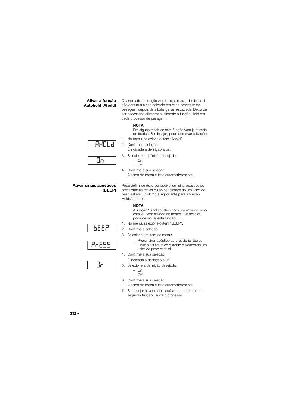 Ativar a função autohold (ahold), Ativar sinais acústicos (beep) | Seca 645 User Manual | Page 332 / 417