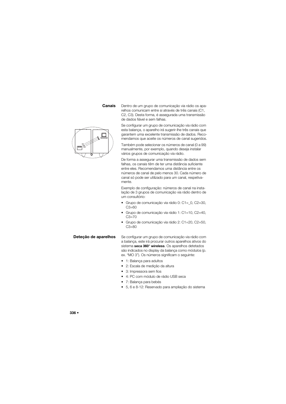 Canais, Deteção de aparelhos, Canais deteção de aparelhos | Seca 645 User Manual | Page 336 / 417