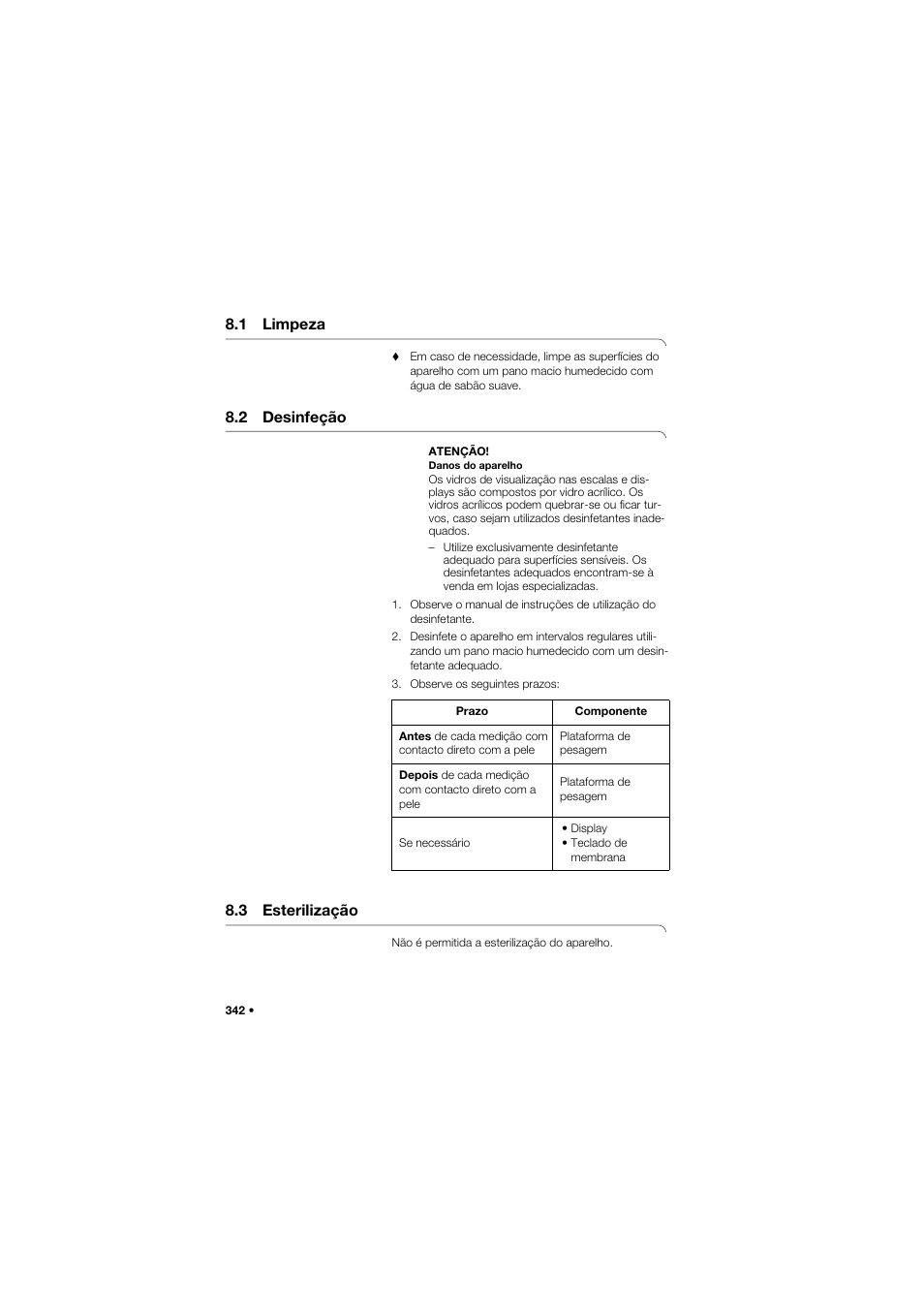 1 limpeza, 2 desinfeção, 3 esterilização | 1 limpeza 8.2 desinfeção 8.3 esterilização | Seca 645 User Manual | Page 342 / 417