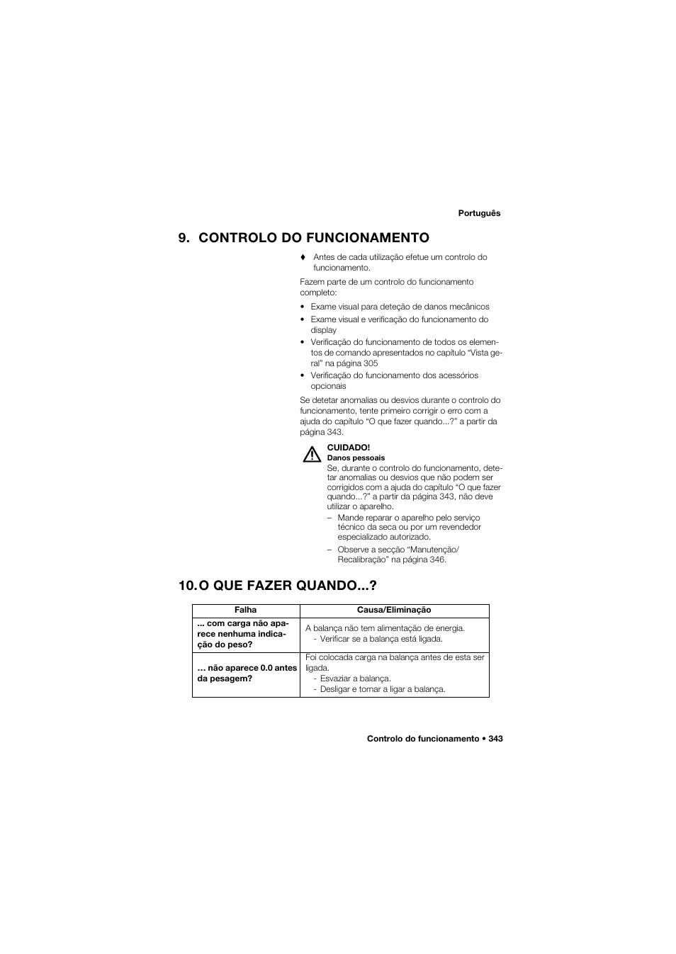 Controlo do funcionamento, O que fazer quando | Seca 645 User Manual | Page 343 / 417