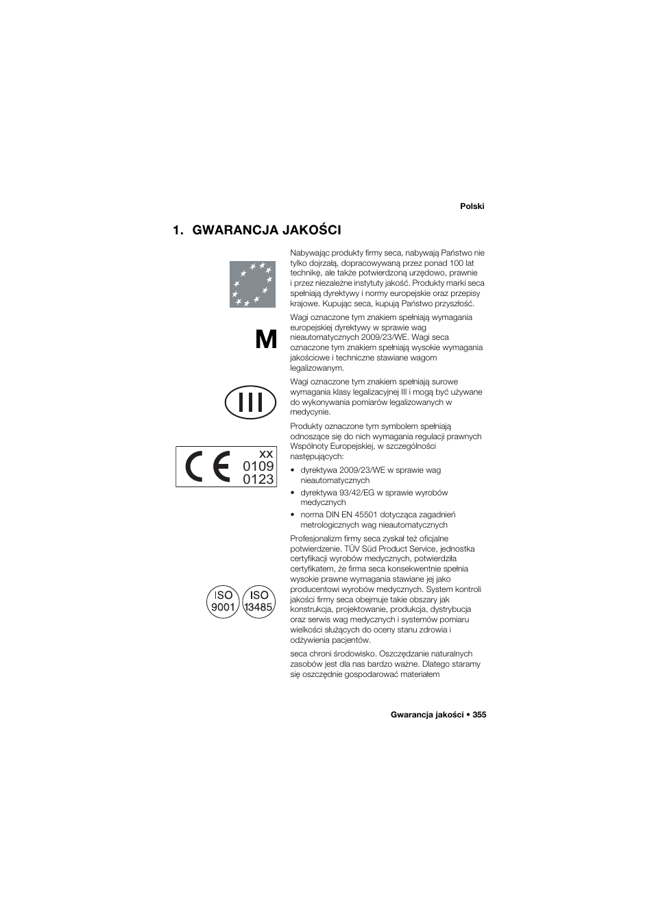 Gwarancja jakości | Seca 645 User Manual | Page 355 / 417