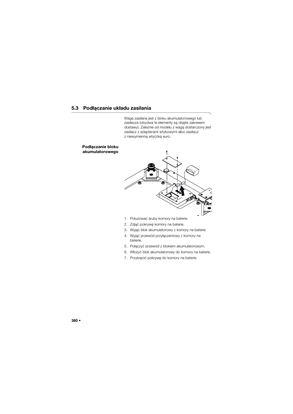 3 podłączanie układu zasilania, Podłączanie bloku akumulatorowego, 3 podłączanie układu zasilania . 380 | Seca 645 User Manual | Page 380 / 417