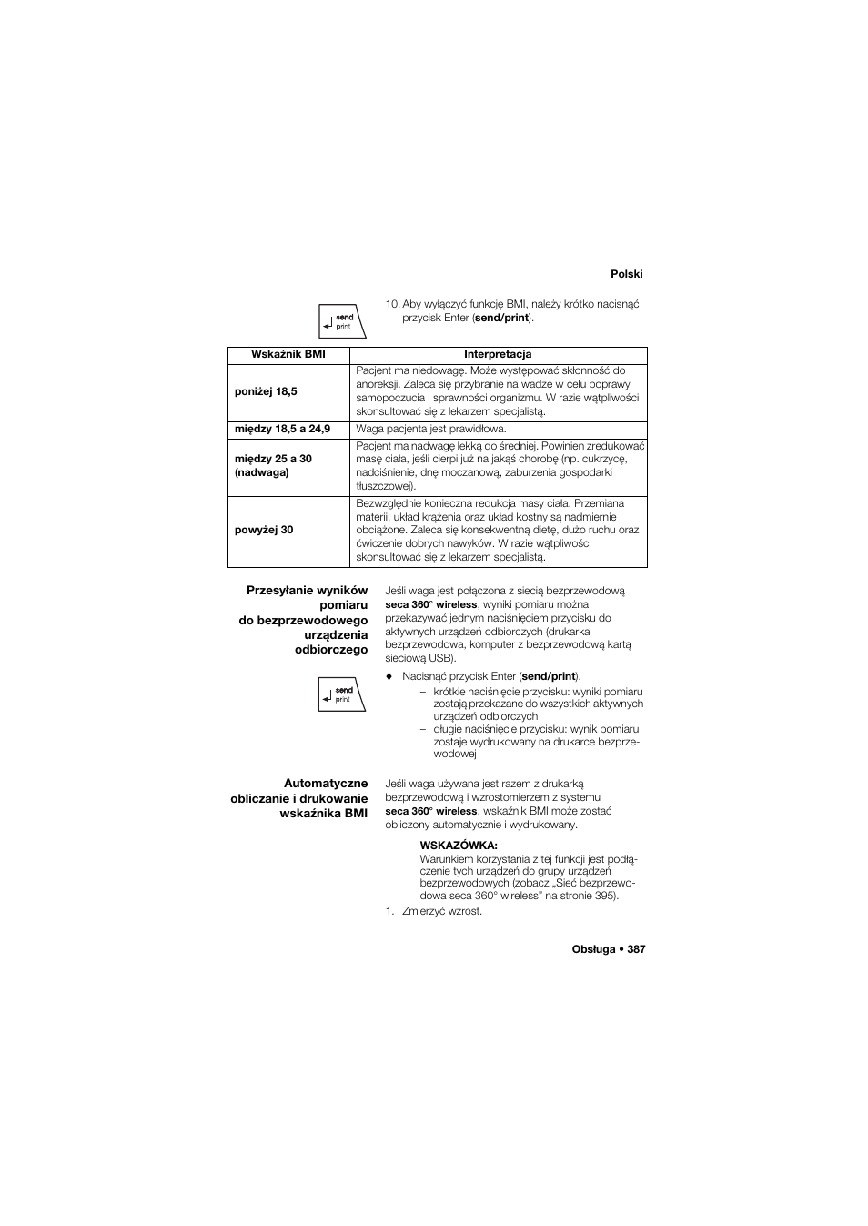 Automatyczne obliczanie i drukowanie wskaźnika bmi | Seca 645 User Manual | Page 387 / 417