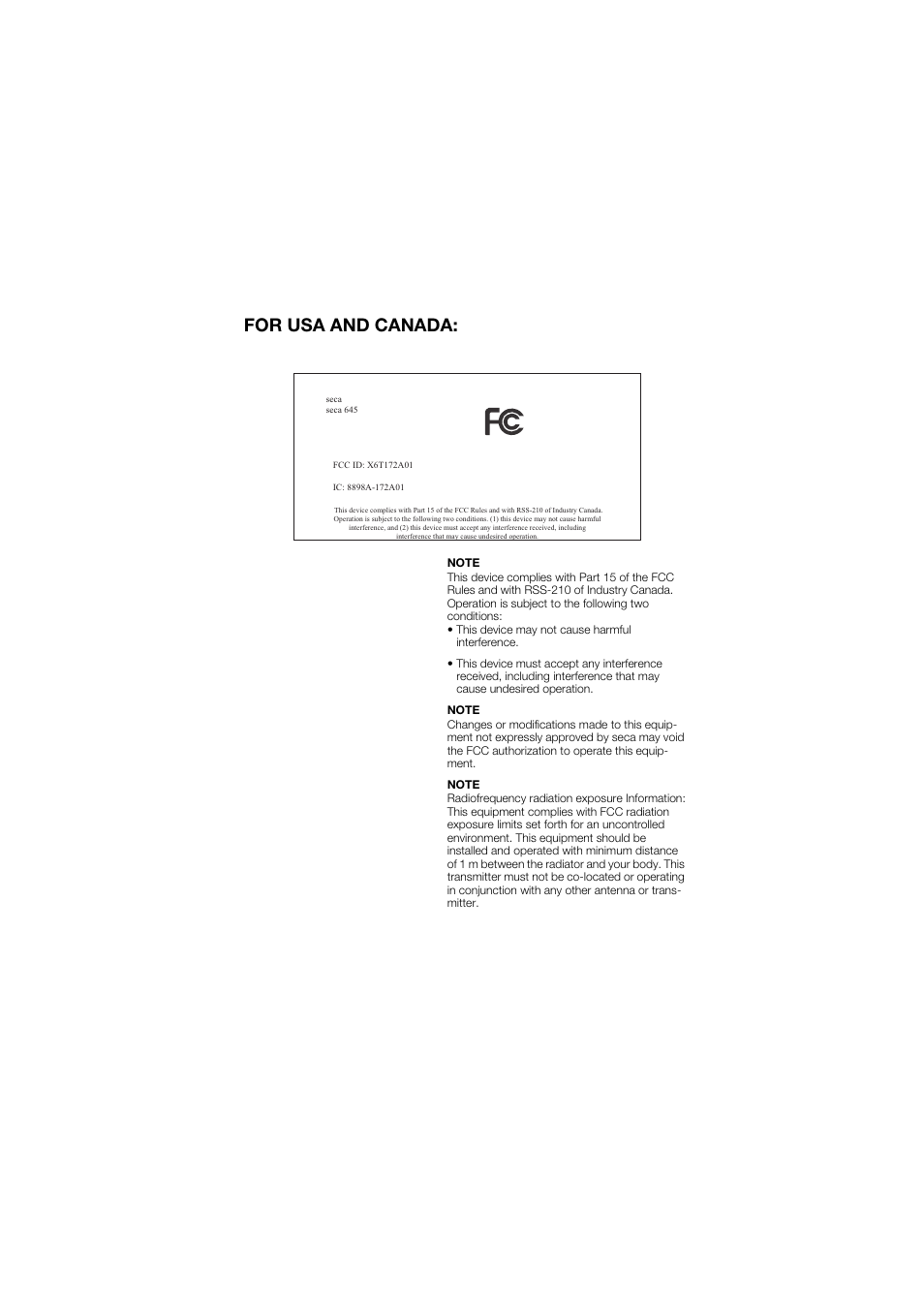 Declaration of conformity, For usa and canada | Seca 645 User Manual | Page 413 / 417