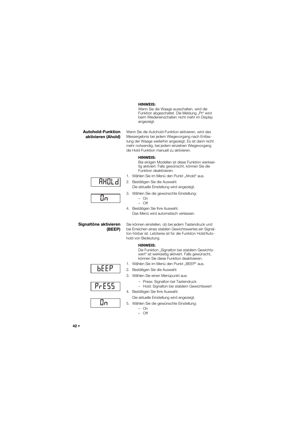 Autohold-funktion aktivieren (ahold), Signaltöne aktivieren (beep) | Seca 645 User Manual | Page 42 / 417