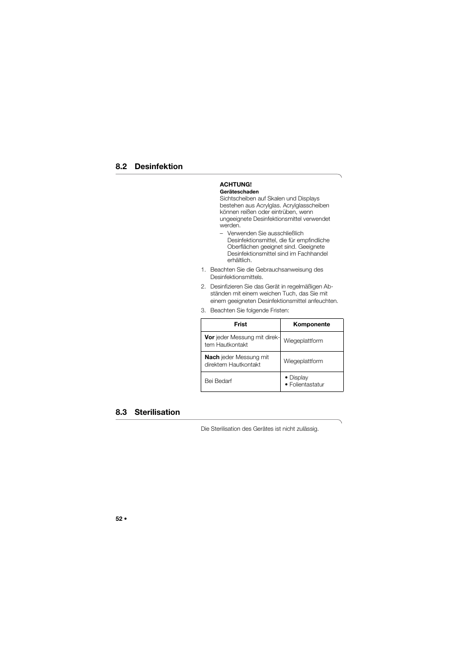 2 desinfektion, 3 sterilisation, 2 desinfektion 8.3 sterilisation | Seca 645 User Manual | Page 52 / 417