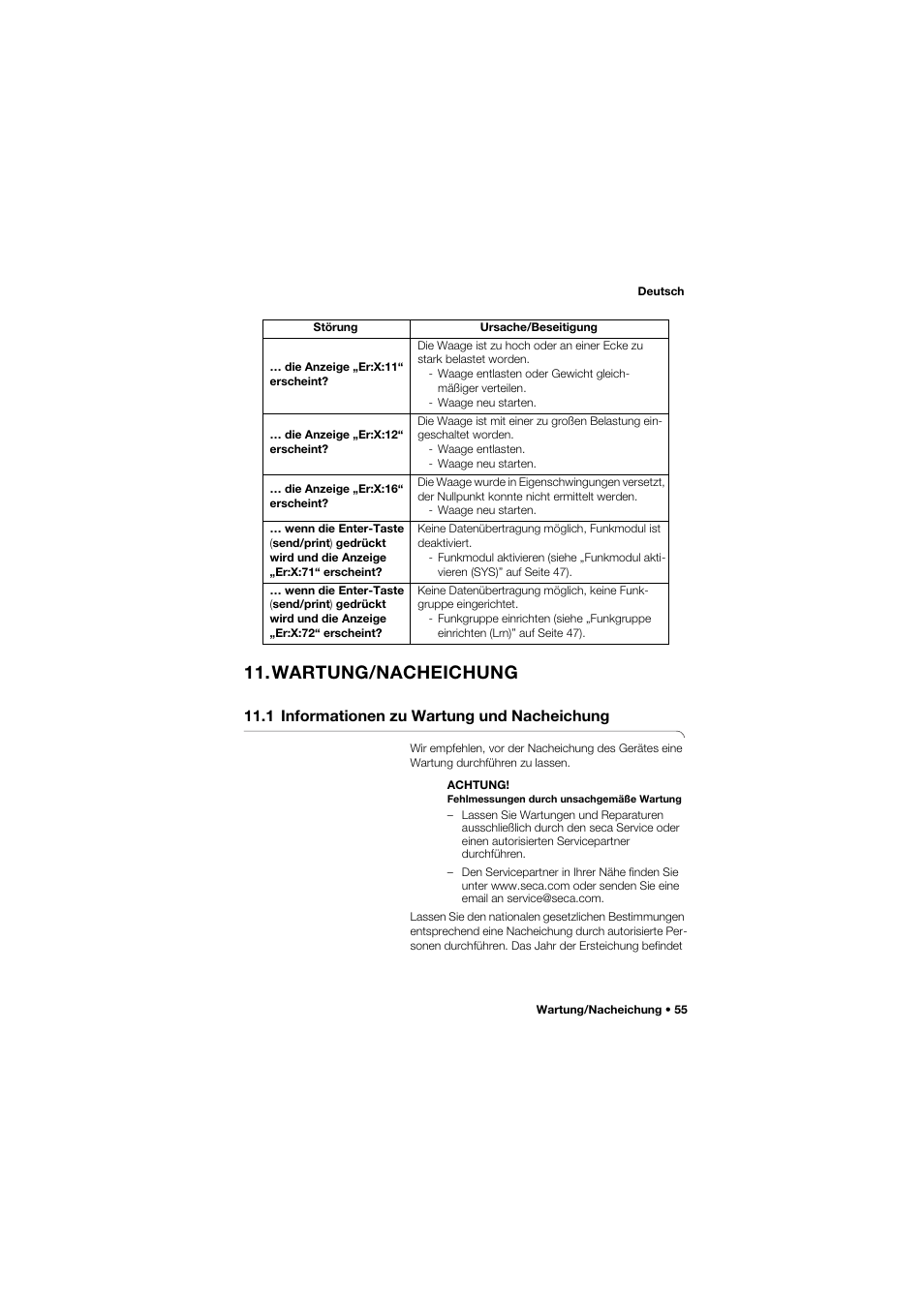 Wartung/nacheichung, 1 informationen zu wartung und nacheichung, 1 informationen zu wartung | Und nacheichung, Wartung/nacheichung” auf seite 55 | Seca 645 User Manual | Page 55 / 417