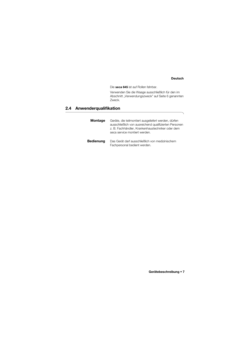 4 anwenderqualifikation, Montage, Bedienung | Montage bedienung | Seca 645 User Manual | Page 7 / 417