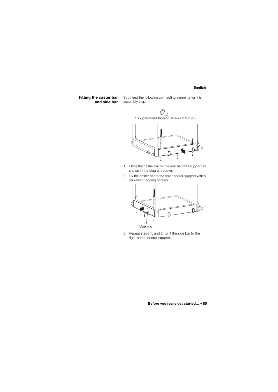 Fitting the caster bar and side bar | Seca 645 User Manual | Page 85 / 417