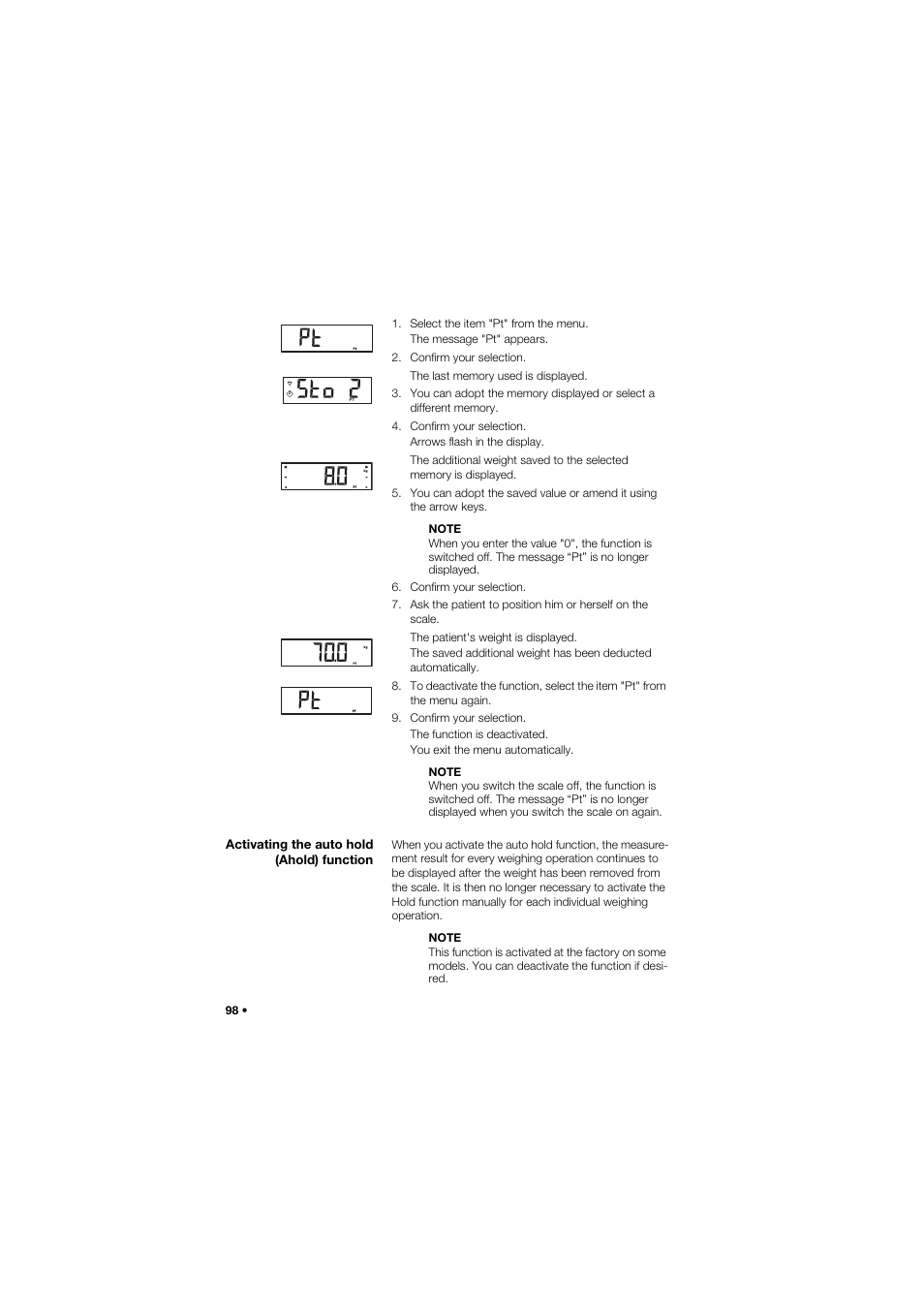 Activating the auto hold (ahold) function | Seca 645 User Manual | Page 98 / 417