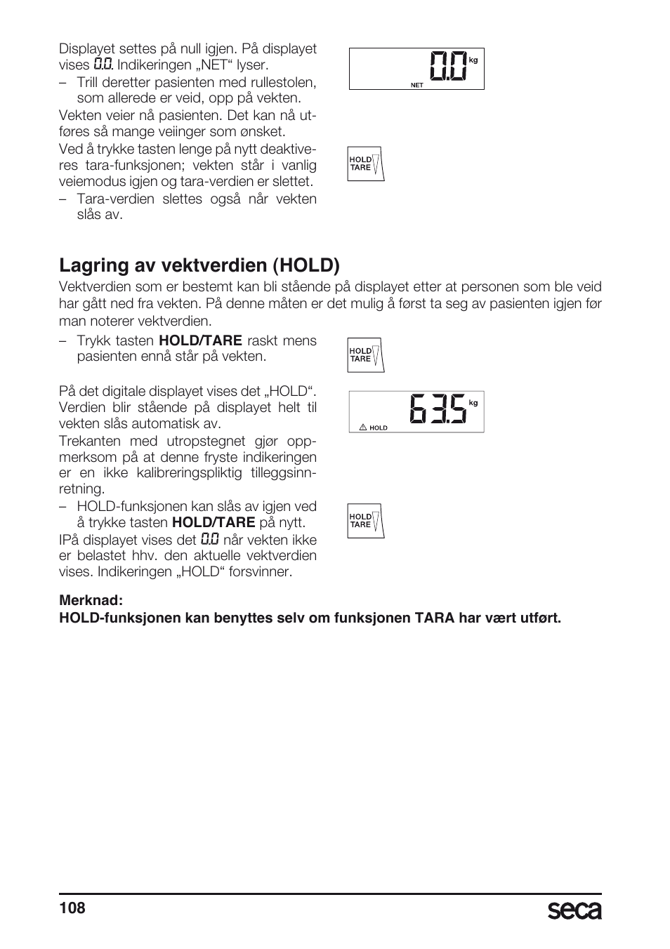 Lagring av vektverdien (hold) | Seca 665 User Manual | Page 108 / 188