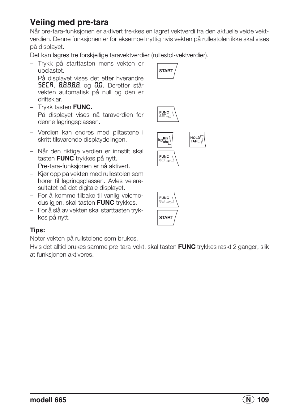 Veiing med pre-tara | Seca 665 User Manual | Page 109 / 188