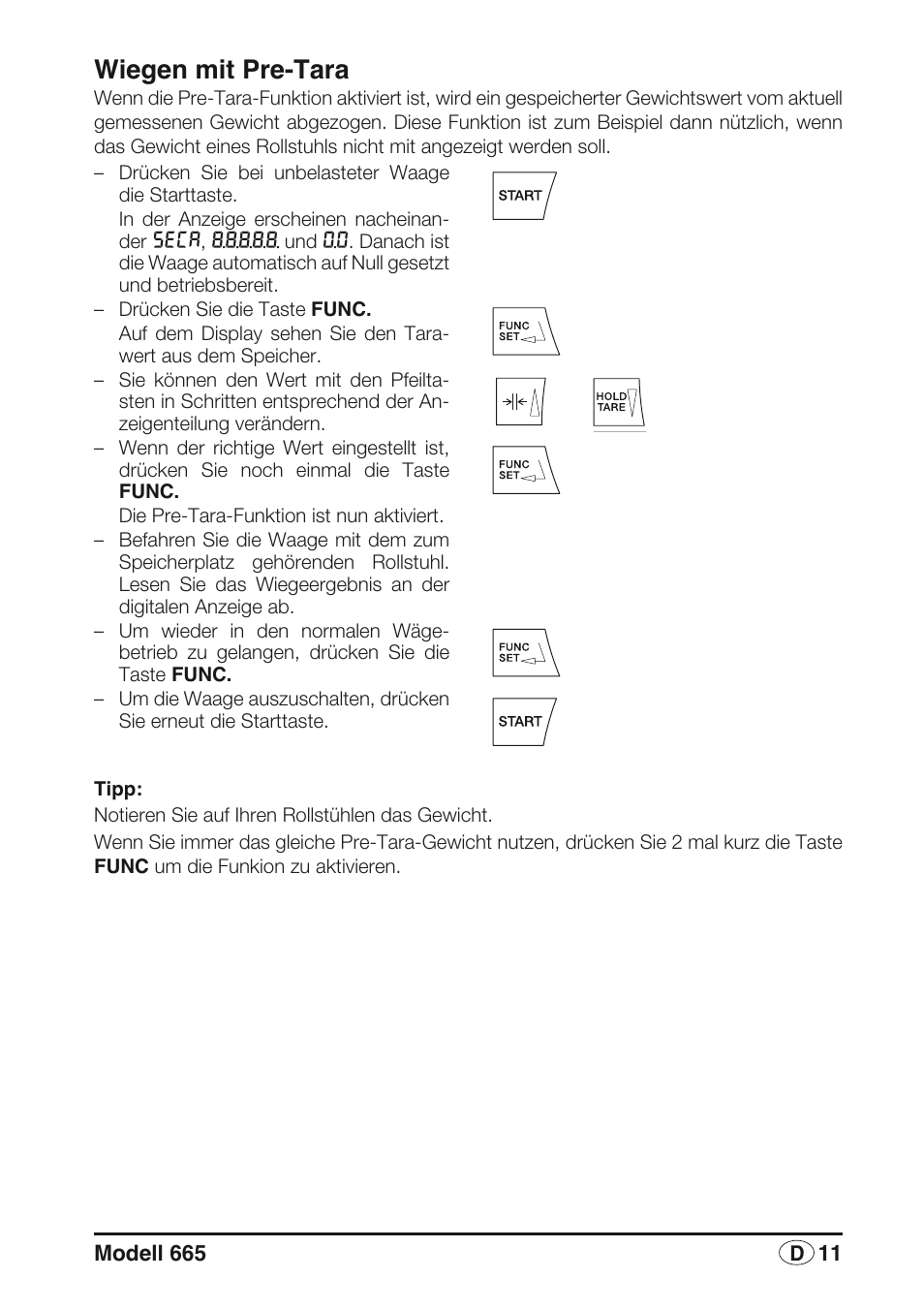 Wiegen mit pre-tara | Seca 665 User Manual | Page 11 / 188