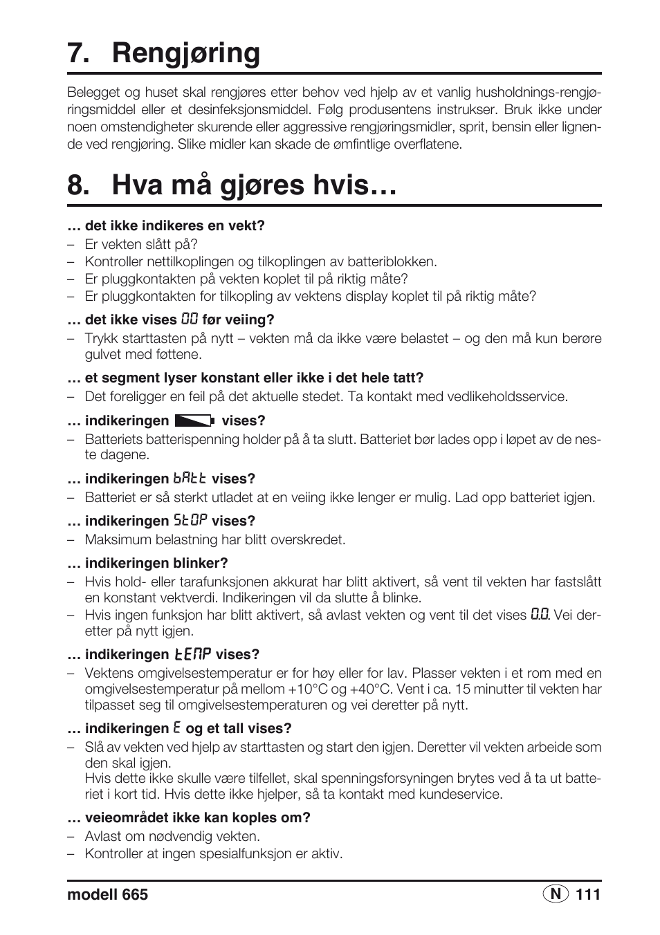 Rengjøring, Hva må gjøres hvis | Seca 665 User Manual | Page 111 / 188