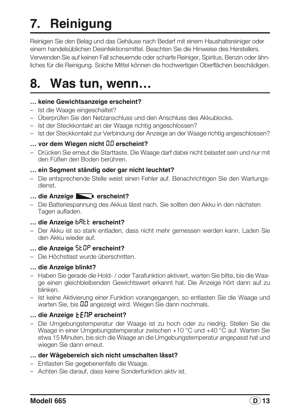 Reinigung, Was tun, wenn | Seca 665 User Manual | Page 13 / 188