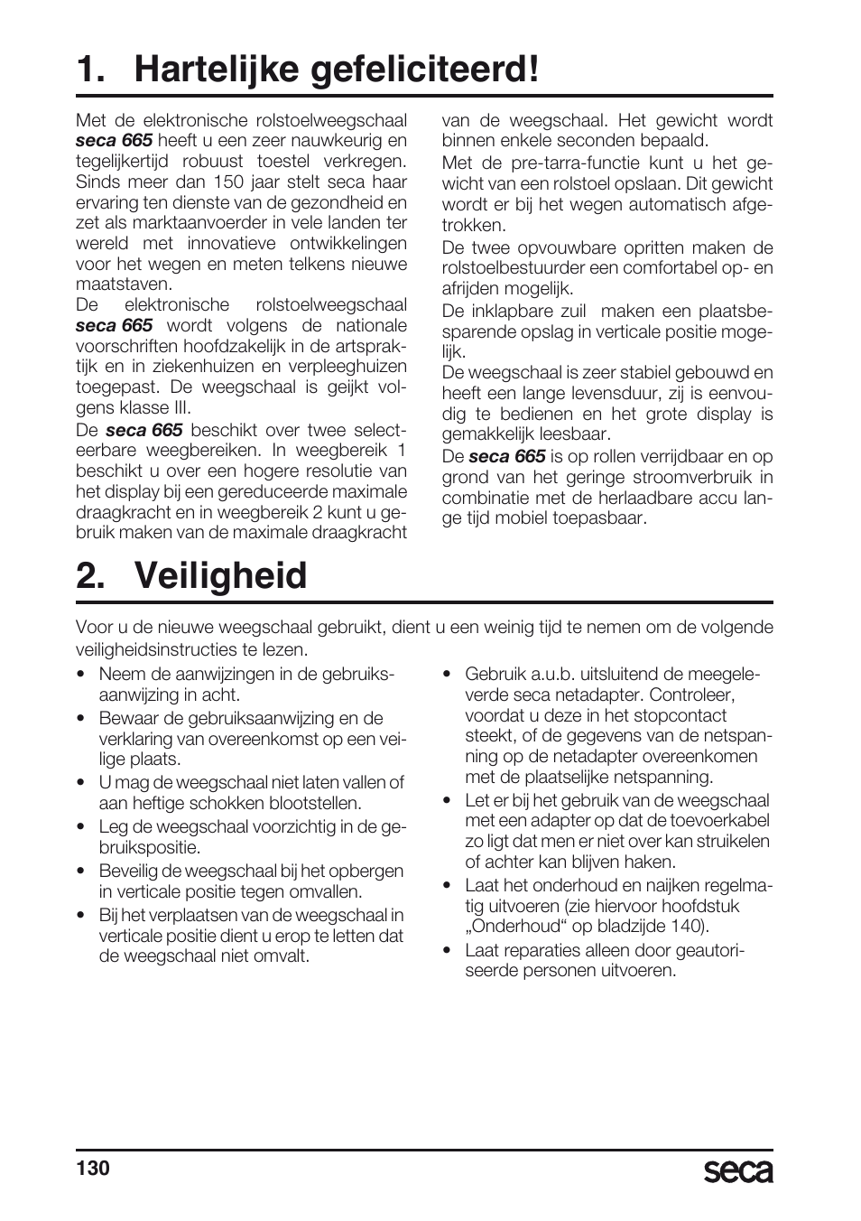 Hartelijke gefeliciteerd, Veiligheid | Seca 665 User Manual | Page 130 / 188