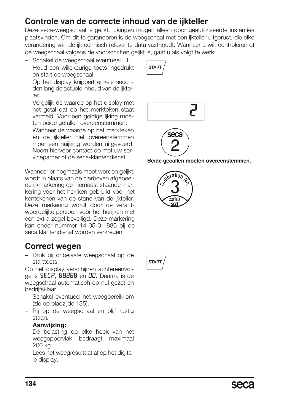 Controle van de correcte inhoud van de ijkteller, Correct wegen | Seca 665 User Manual | Page 134 / 188