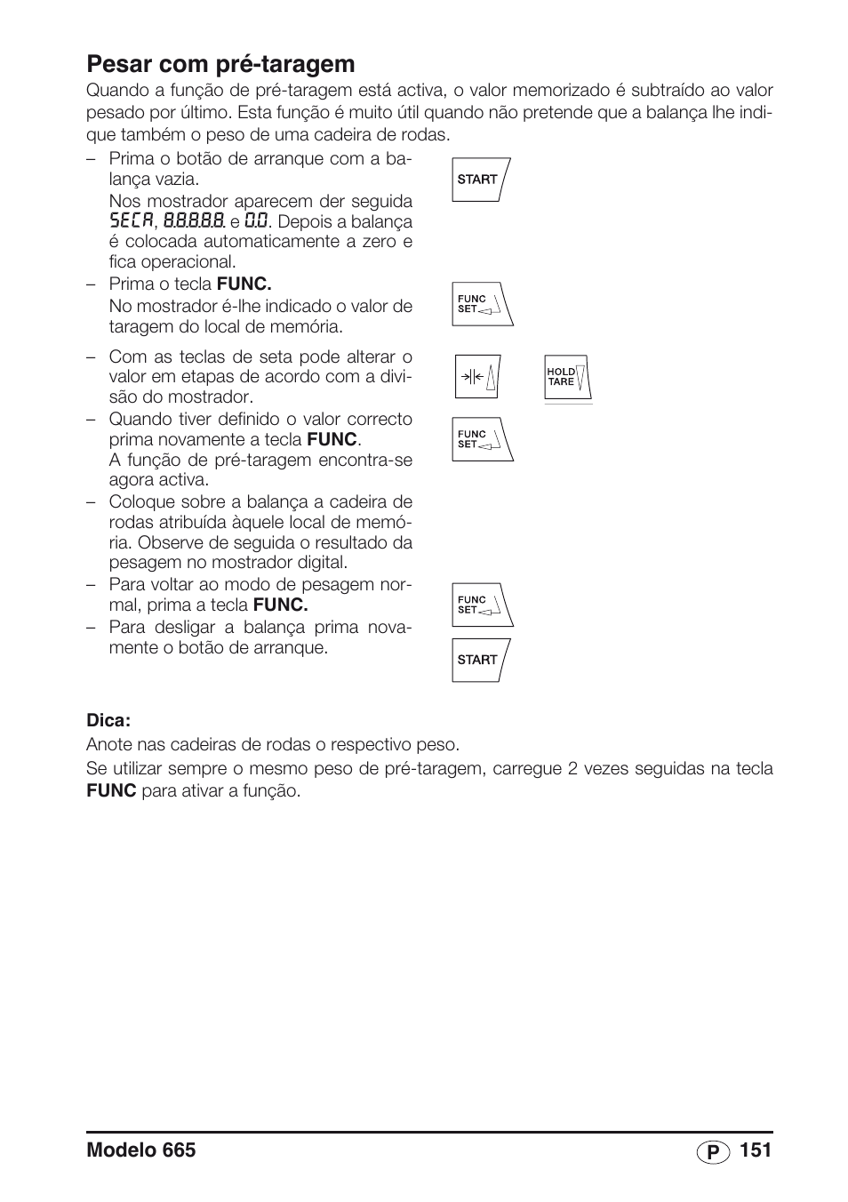 Pesar com pré-taragem | Seca 665 User Manual | Page 151 / 188