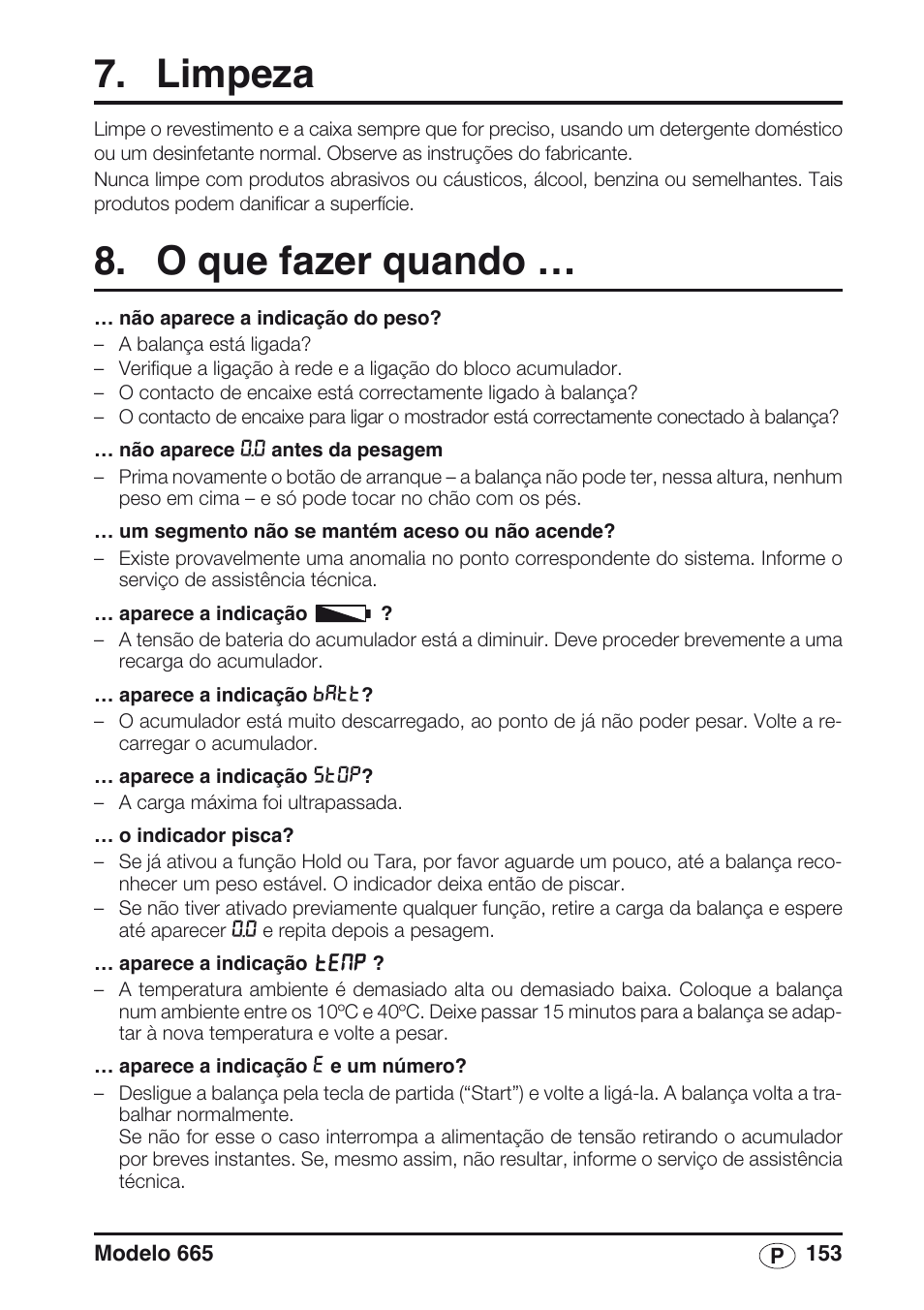 Limpeza, O que fazer quando | Seca 665 User Manual | Page 153 / 188