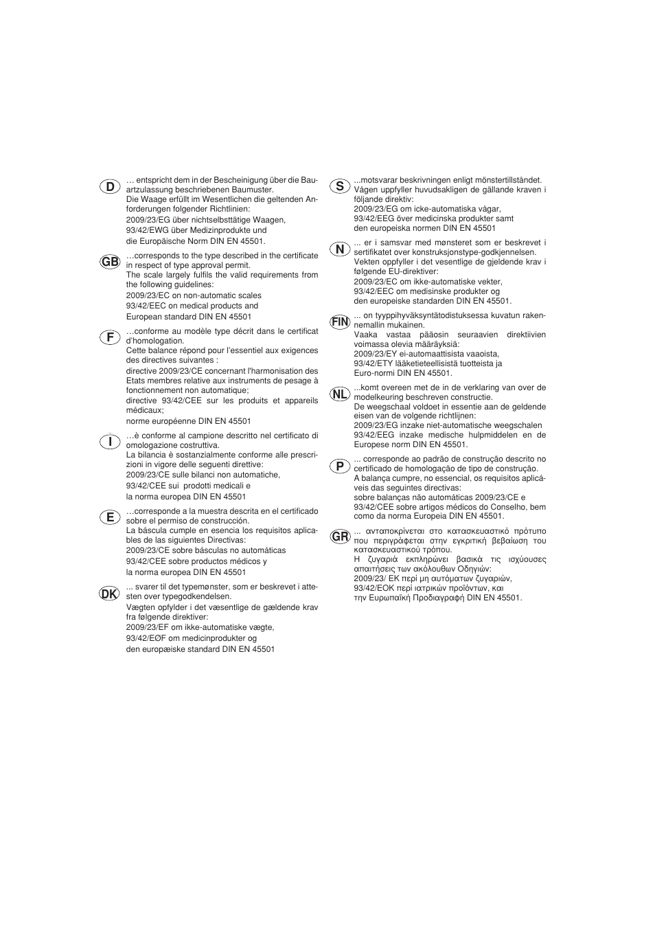 Nl p gr | Seca 665 User Manual | Page 187 / 188