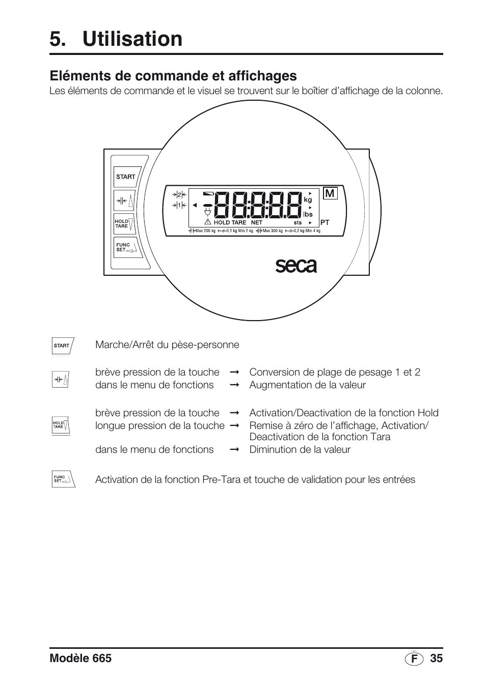 Utilisation, Eléments de commande et affichages | Seca 665 User Manual | Page 35 / 188
