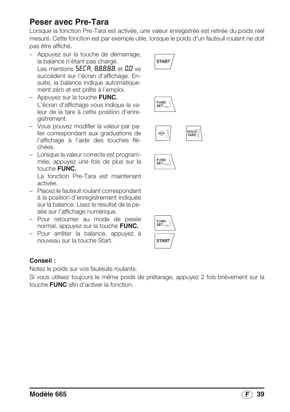 Peser avec pre-tara | Seca 665 User Manual | Page 39 / 188