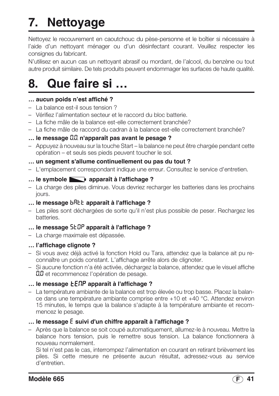 Nettoyage, Que faire si | Seca 665 User Manual | Page 41 / 188
