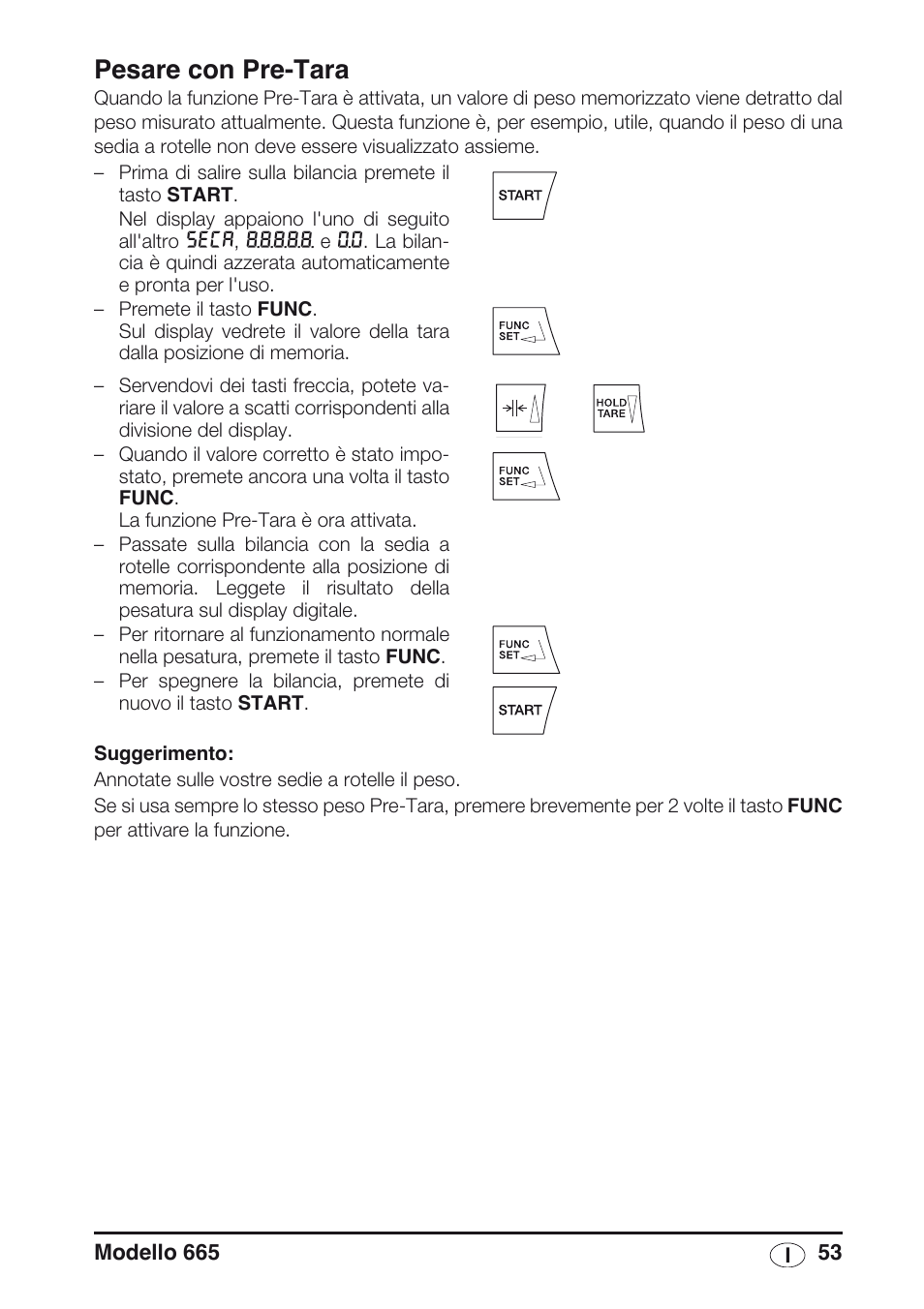 Pesare con pre-tara | Seca 665 User Manual | Page 53 / 188