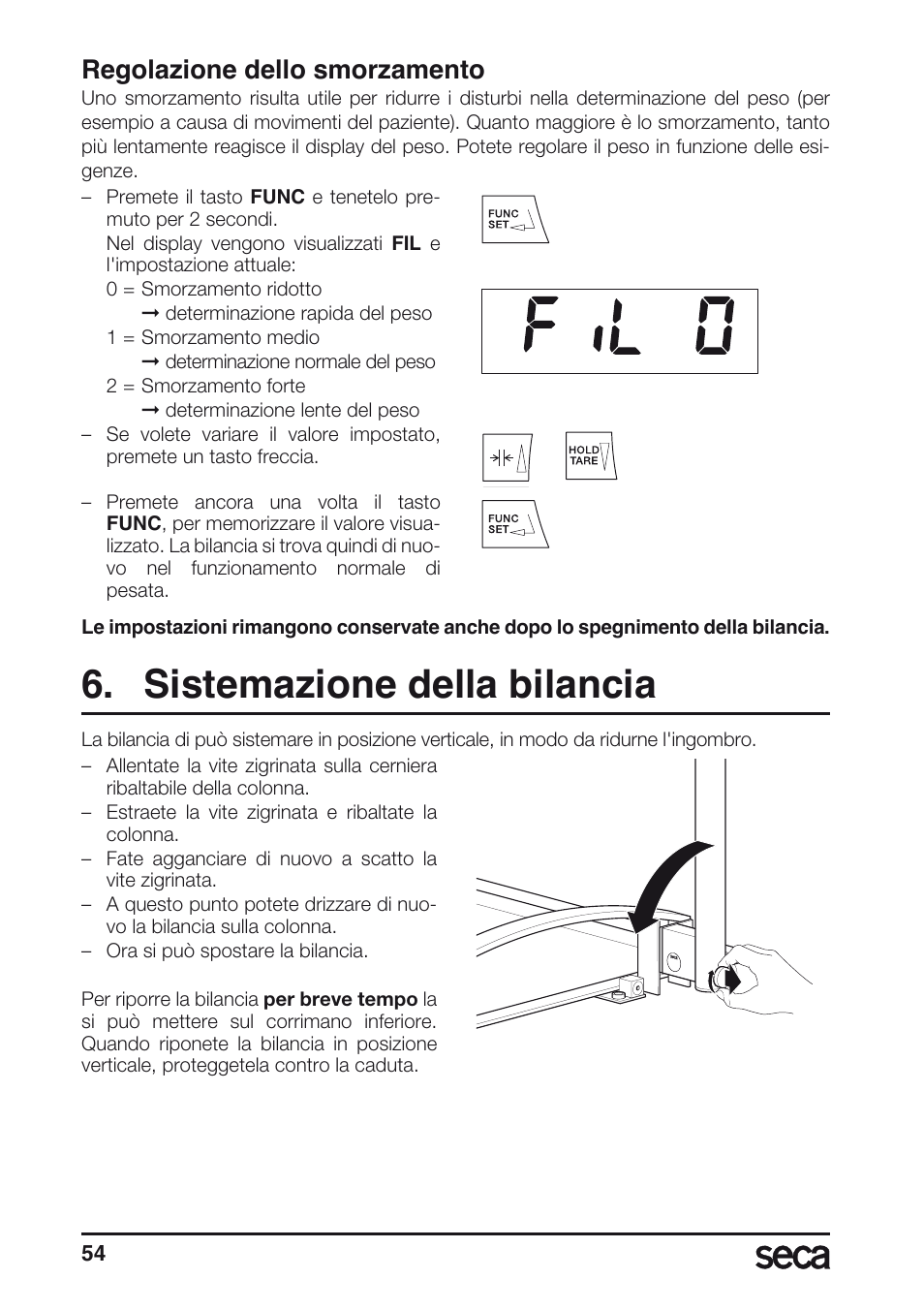Regolazione dello smorzamento, Sistemazione della bilancia | Seca 665 User Manual | Page 54 / 188
