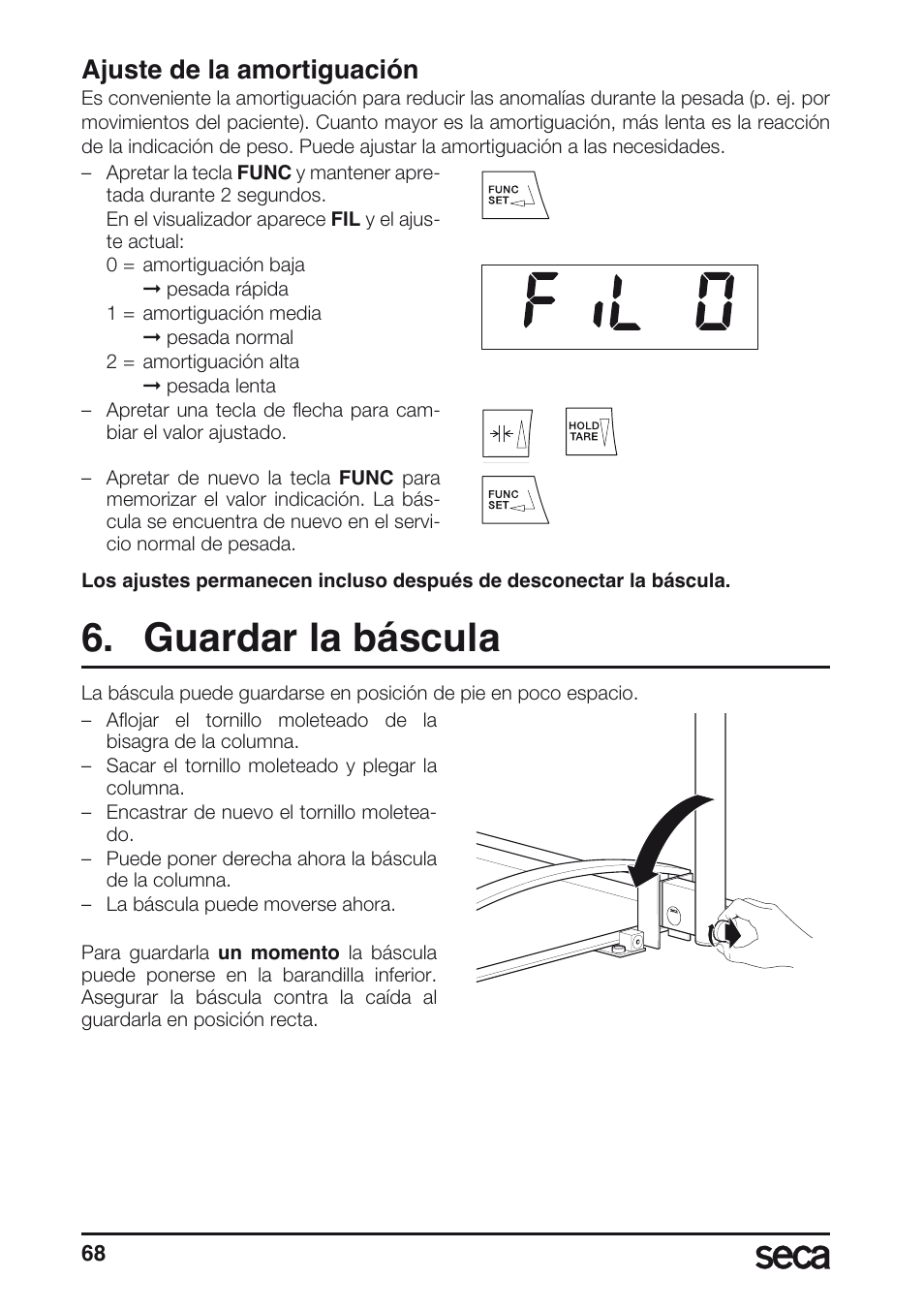 Ajuste de la amortiguación, Guardar la báscula | Seca 665 User Manual | Page 68 / 188