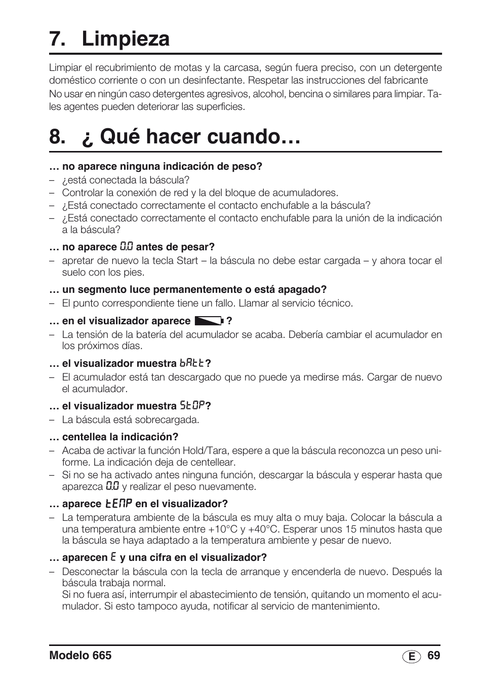 Limpieza, ¿ qué hacer cuando | Seca 665 User Manual | Page 69 / 188