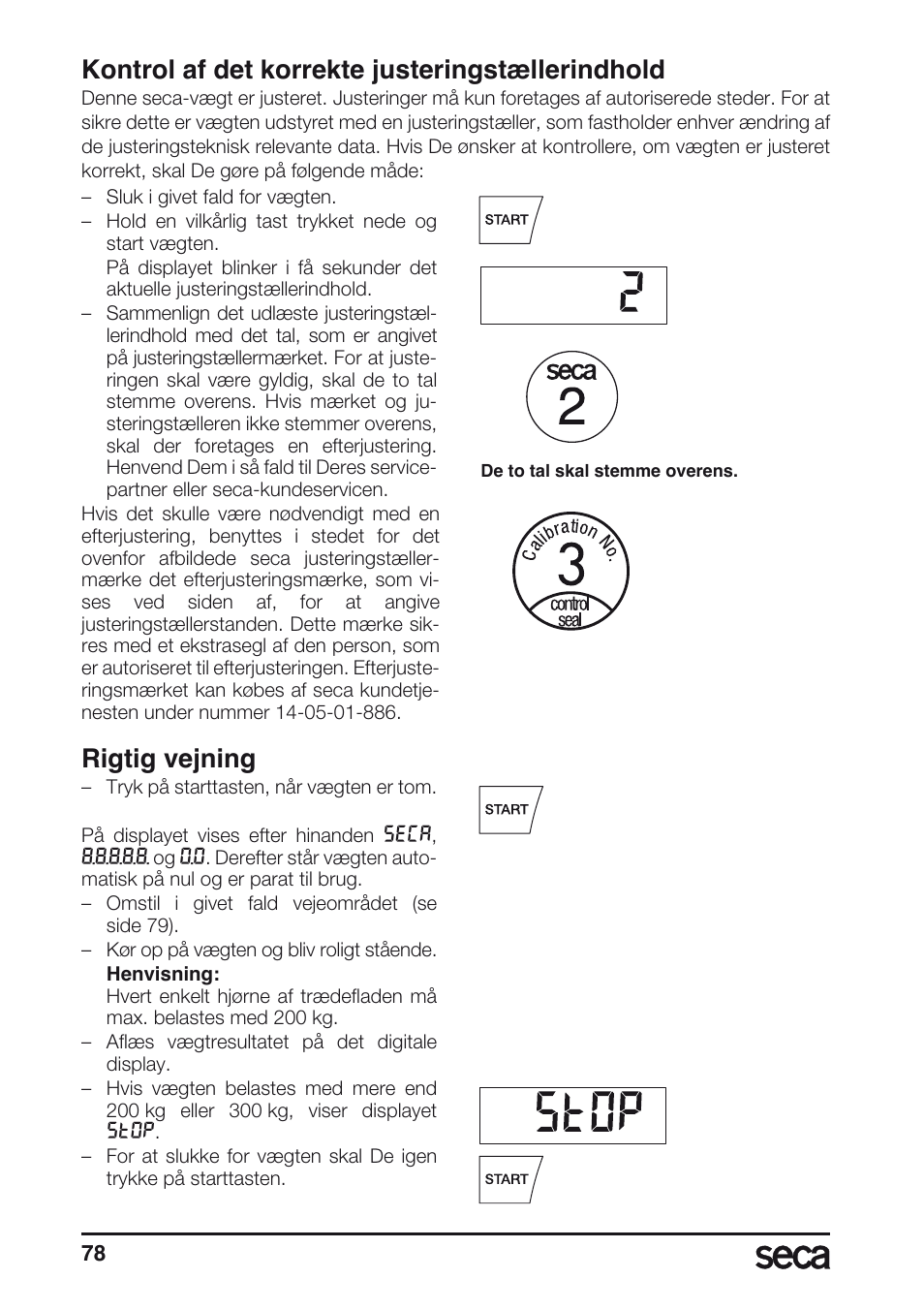 Kontrol af det korrekte justeringstællerindhold, Rigtig vejning | Seca 665 User Manual | Page 78 / 188