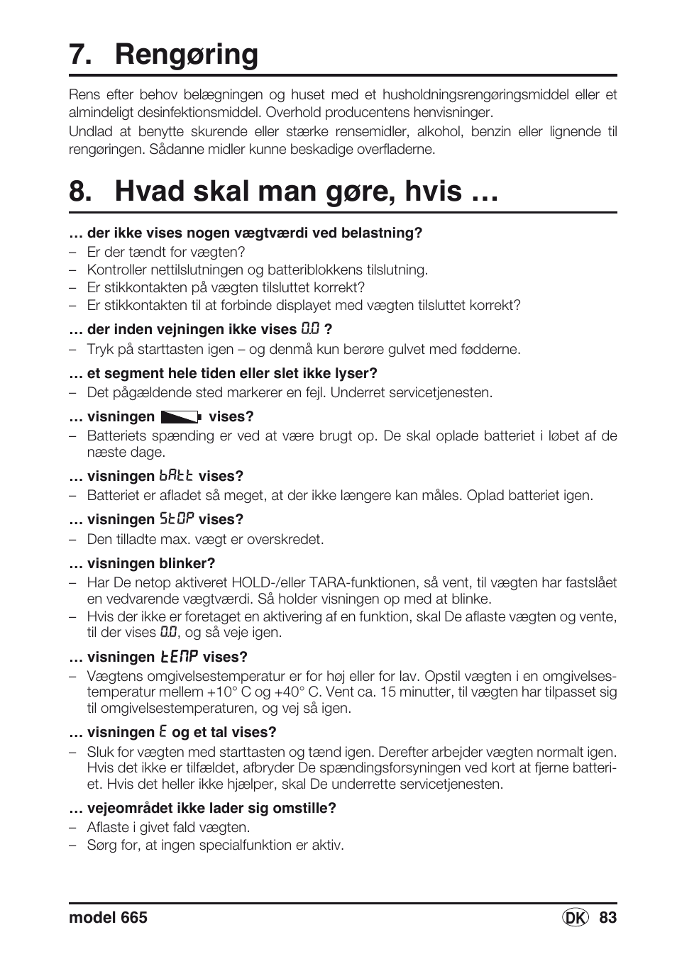 Rengøring, Hvad skal man gøre, hvis | Seca 665 User Manual | Page 83 / 188