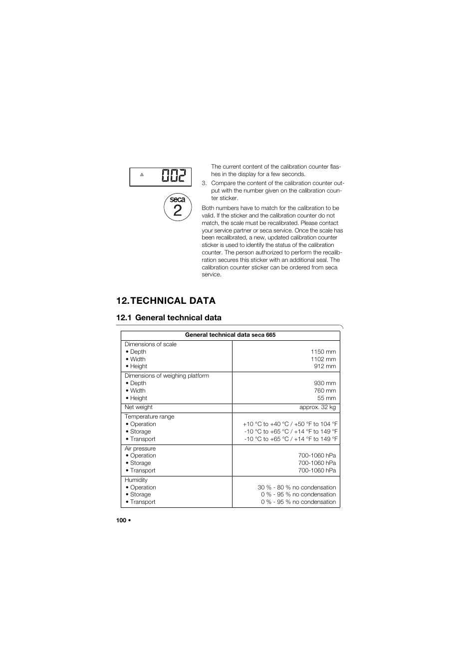 Technical data, 1 general technical data | Seca 665 User Manual | Page 100 / 377