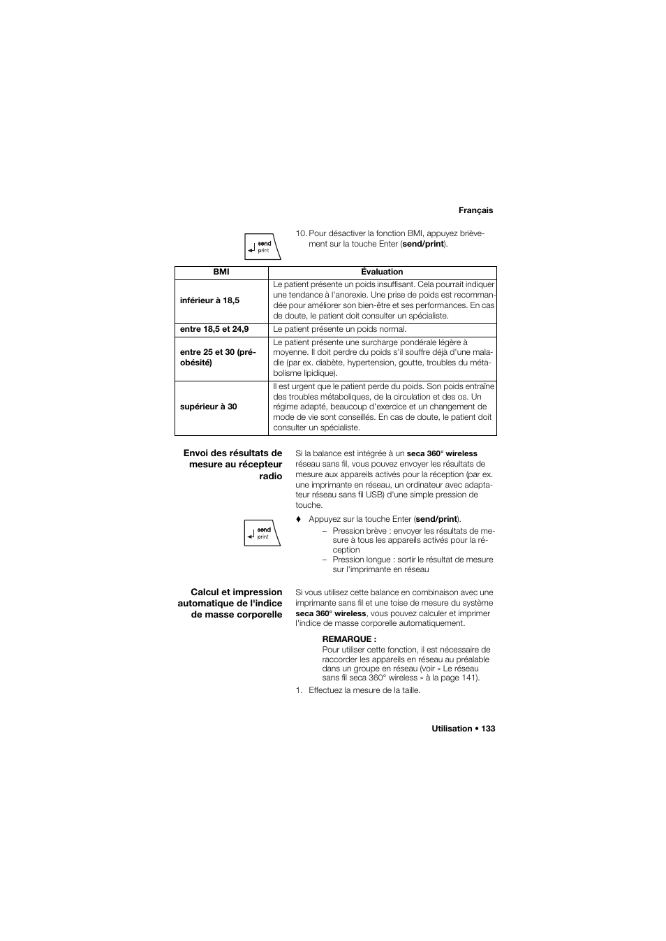 Envoi des résultats de mesure au récepteur radio | Seca 665 User Manual | Page 133 / 377