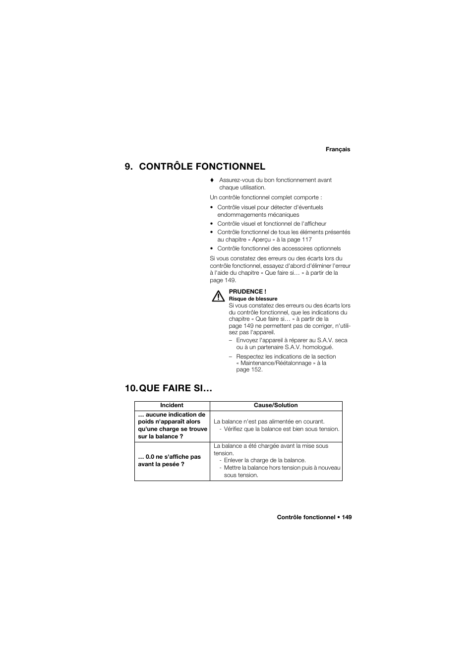 Contrôle fonctionnel, Que faire si | Seca 665 User Manual | Page 149 / 377